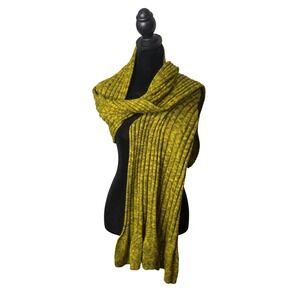 Helen Welsh Ribbed Knit Scarf Women Wool Blend Cozy Wrap Yellow Green Italy